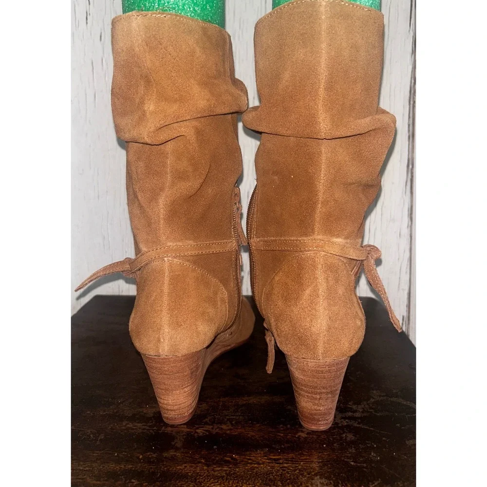Slouchy Suede Wedge Boots – Boho Chic Western Style midi height Y2K